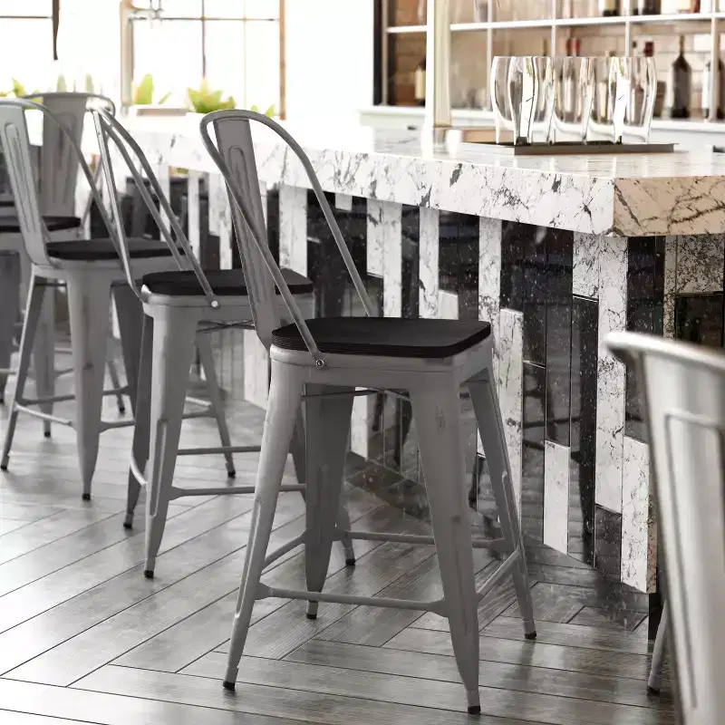 Clear Coated Metal Counter Stool with Poly Resin Seat, 2 Colors, Seats 1