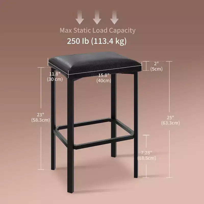 24 Inch Bar Stools Set of 2, PU Leather Seats with Thick Padding & Footrest, Modern Metal Frame with Adjustable Feet for Kitchen Island, Bar Counter