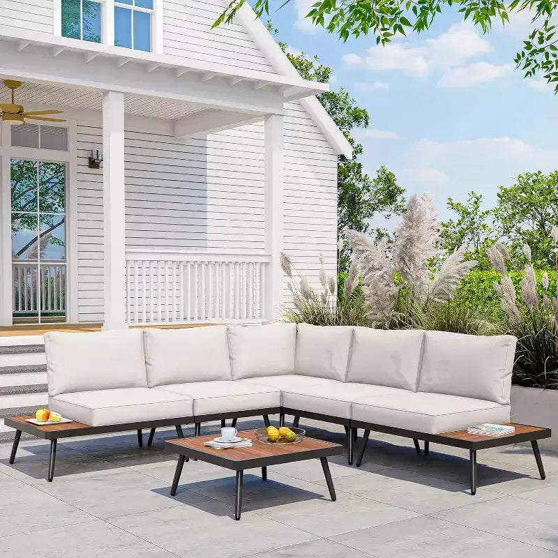 LAUSAINT HOME 6 Pieces Metal Conversation Sofa Set with Coffee Top Table, Outdoor Sectional Patio Furniture Set