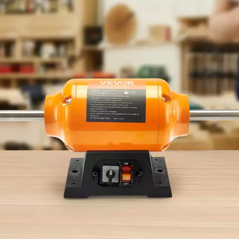 VEVOR 1/2HP Bench Buffer Polisher, 8-inch, 1725RPM/3450RPM Dual Speed Benchtop Polisher with 2PCS Cotton Wheels & Cast Iron Base, Orange+Black