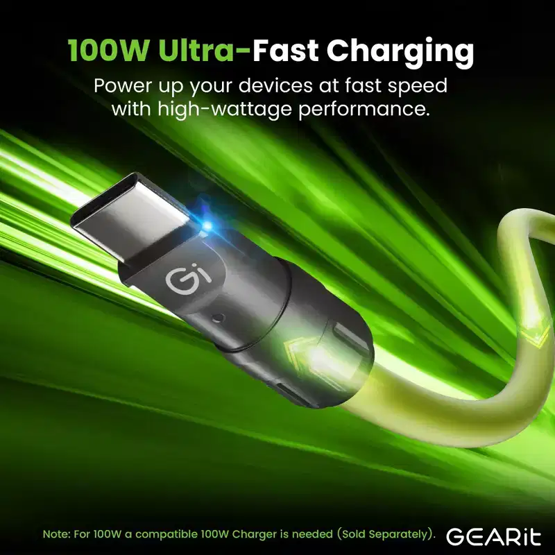GEARit Lifestyle Series - 4-in-1 Silicone 100W USB-C Cable Fast Charging, 4 Feet