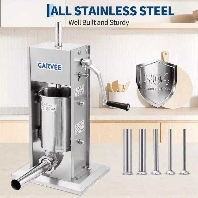 Sausage Stuffer - 304 Stainless Steel Manual Sausage Maker with 2-Speed Gear & Torque Adjustment - Includes 5 Filling Tubes & Cleaning Kit