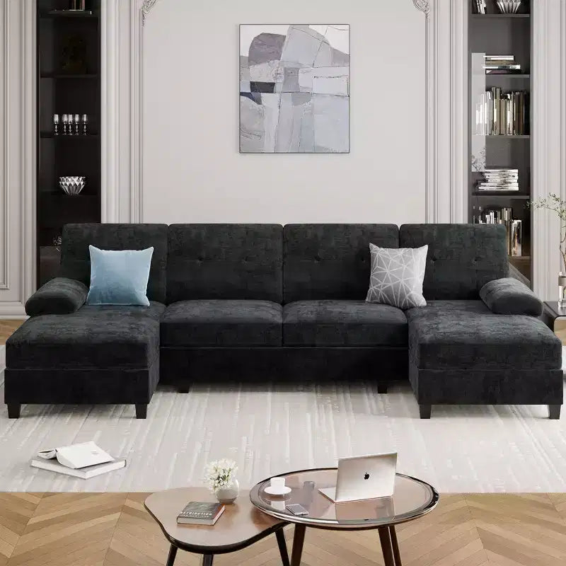 Celebalcony 106 Sectional Couches for Living Room, U-Shaped Couch 4-Seat Sofa with Double Chaise, Comfortable Fabric Sofa for Apartment