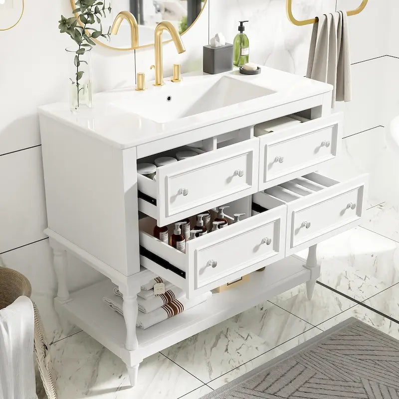 36 Bathroom Vanity Cabinet with Sink Combo Set, Undermount Ceramic Sink, Free Standing Vanity Set with 4 Drawers