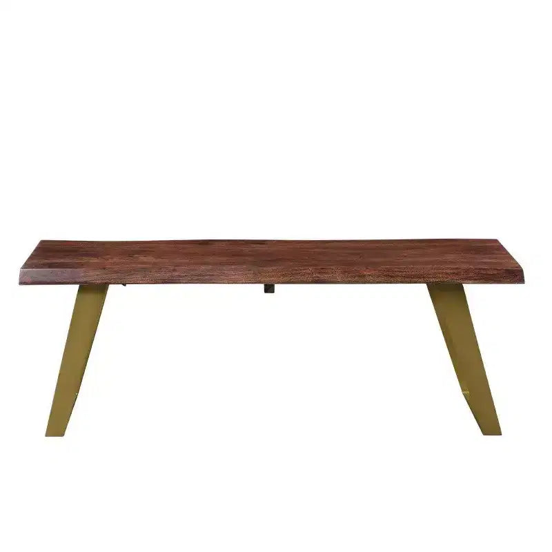 60 Sheesham Live Edge Brown/Gold - Timbergirl: Solid Wood Bench with Iron Legs, Handcrafted in India