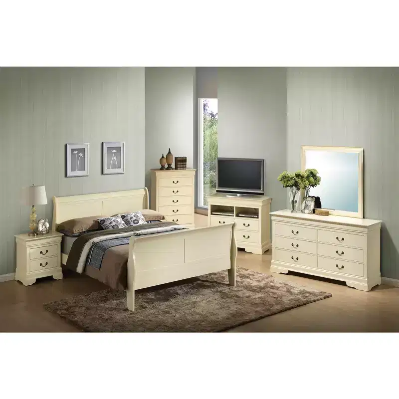 Passion Furniture Louis Philippe King Sleigh Wood Bed with High Footboard