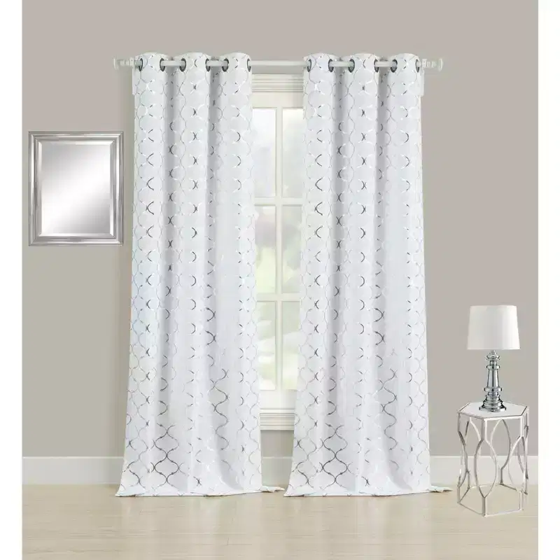Kate Aurora 2 Pack Metallic Lattice Clover Ultra Luxurious Window Curtains