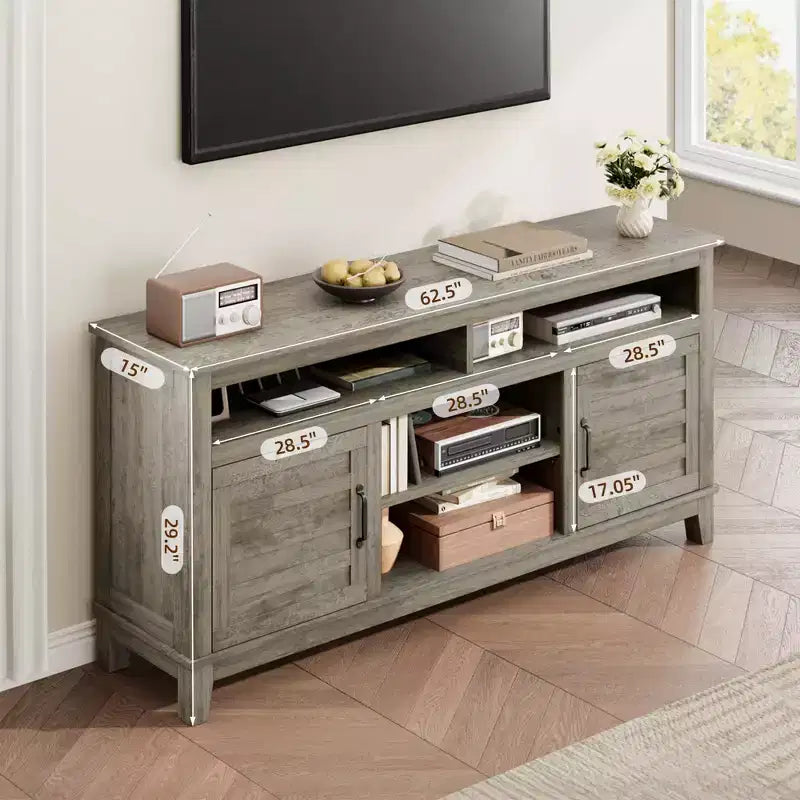 GustoWave 63 Inch TV Stand, Rustic Farmhouse Media Console with Height-Height-Customizable Shelves & Cabinet Doors