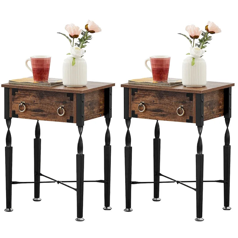 Set of 3 Coffee Table Sets with Coffee Table + 2 End Tables, X-Shaped Design, Rustic Brown