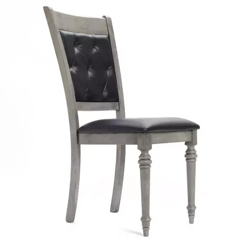 LuxenHome Set of 2 Gray Rubberwood and Upholstered Black Dining Chair