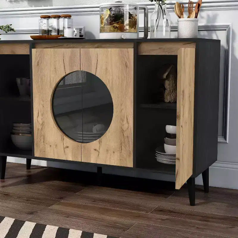 Andrew Mid-Century Modern Buffet Server Light Oak/Black - miBasics