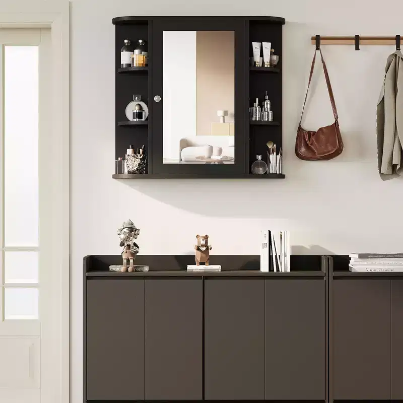 Celebalcony Bathroom Mirror Cabinet Wall Mounted, Bathroom Wall Medicine Cabinet With Mirror And 6 Open Shelves
