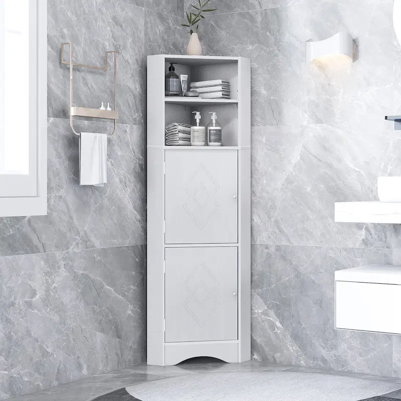 5 Tier Wooden Freestanding Tower Cabinet Tall Bathroom Storage Cabinet