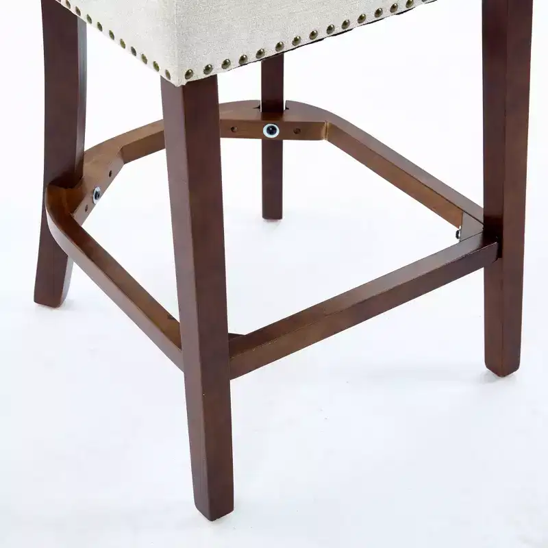 CLIHOME Set of 2 Mid Century Counter Height Bar Stools, Farmhouse Linen Fabric Upholstered Kitchen Accent Chair Curved Backrest