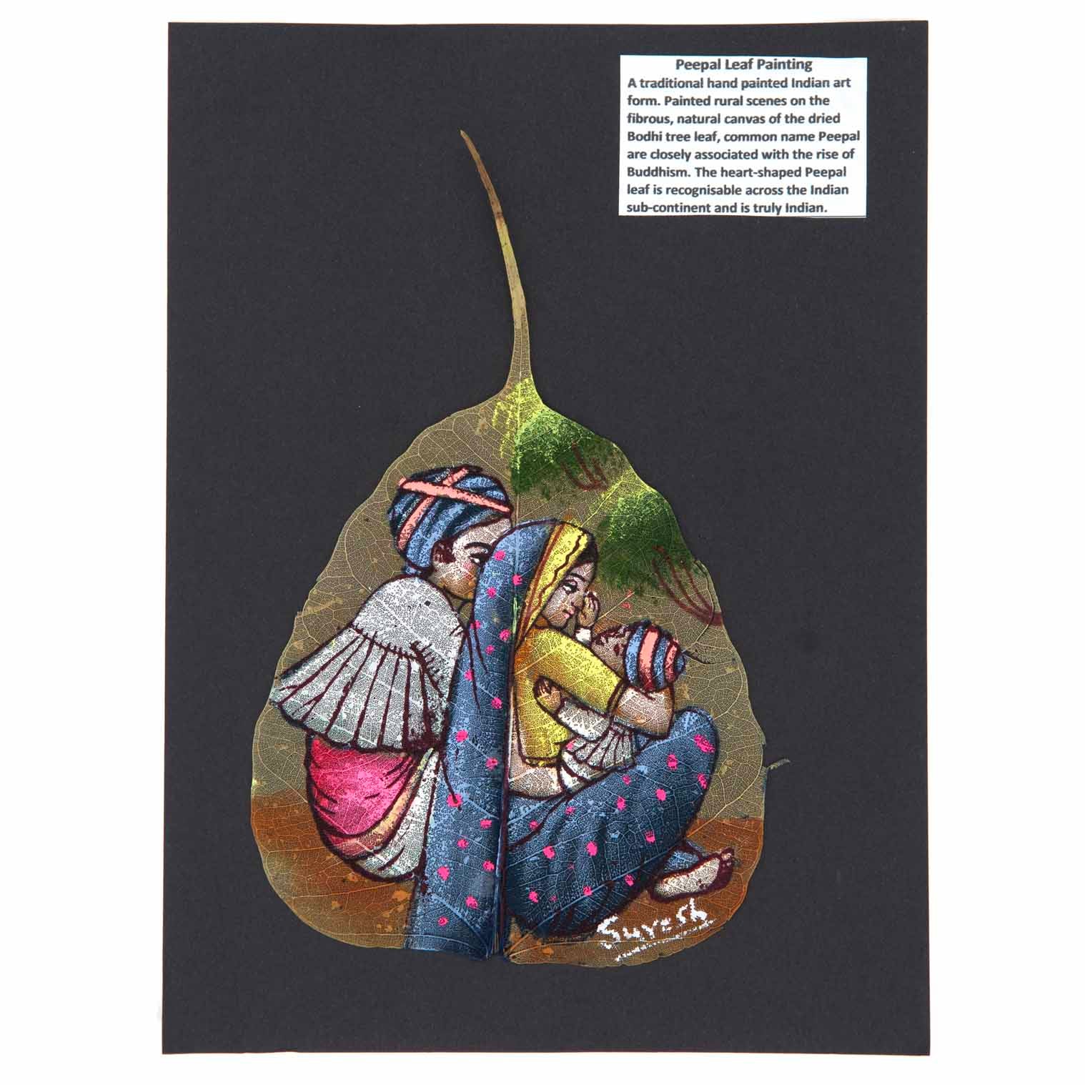 Peepal Leaf Painting, Family Scene