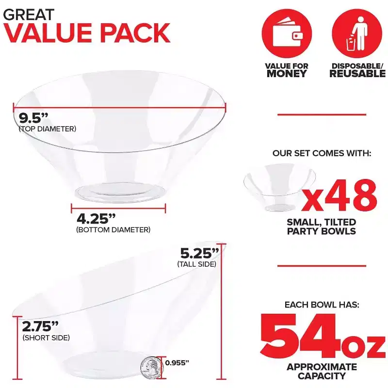 Stock Your Home 54-oz Clear Plastic Serving Bowls (48 Pack)