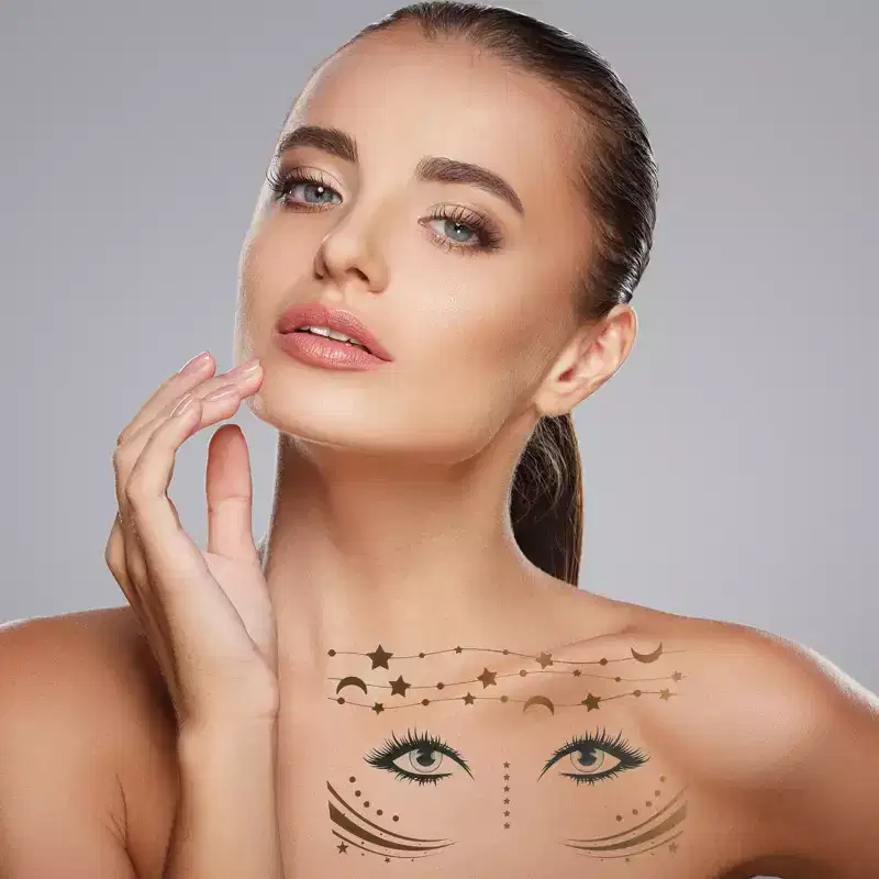 Unique Bargains Halloween Christmas Waterproof Butterfly Stars Pattern Face Fake Tattoos Gold Tone 3 Pcs