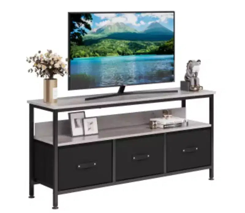 Gray Board & Black Fabric Drawer TV Stand for Living Room