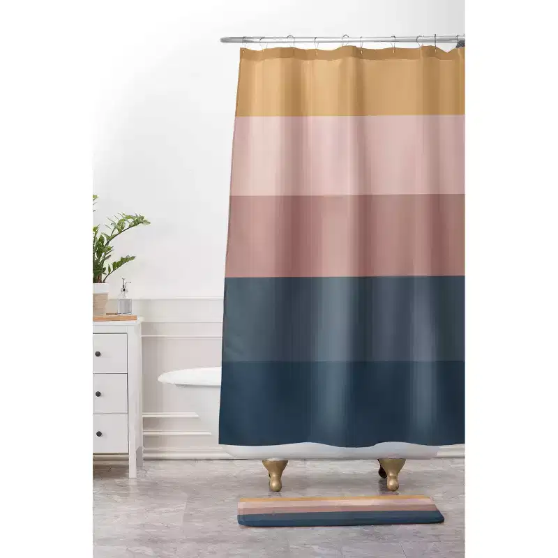 Colour Poems Minimal Retro Striped Memory Foam Bath Rug Blue/Pink - Deny Designs: Bohemian Microfiber Low Pile Rectangle 34"x21"