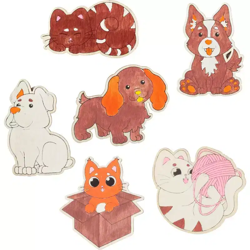 Cat & Dog Wood Painting Kits (24 Count) Goodie Bag Party Favors for Kids - Wood Craft, Paints, Brush & Sticker - Kids Multi-Item Party Favor Packs