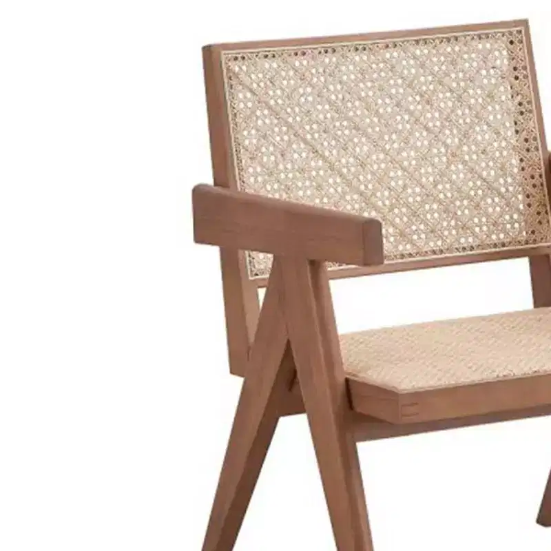 24 Velentina Accent Chair Rattan/Natural Finish - Acme Furniture: Leather Upholstery, Tufted, Wood Composite Frame