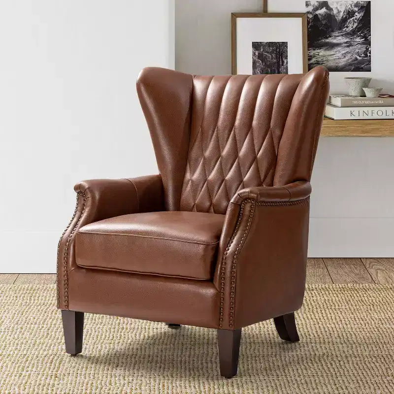 Valerius Genuine Leather Armchair with Nailhead Trims and Solid Wood Legs | HULALA HOME