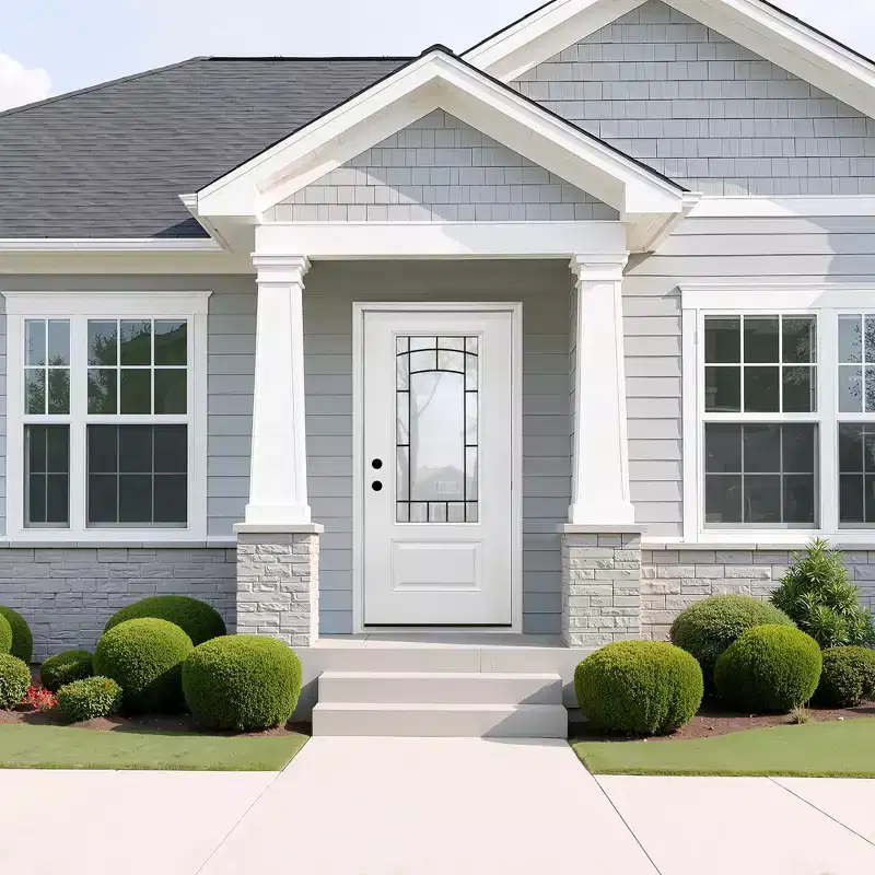 36 x 80 Smooth Fiberglass Entry Door with Brickmould,3/4 View Frosted Glass - Classic Style for Home's Front Entrance
