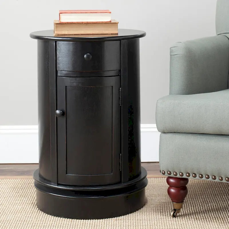 Swivel Storage Accent Table with Drawer & Cabinet Shelves