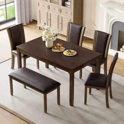 GDFStudio Maeve Rustic 6 Piece Rubberwood Upholstered Dining Set