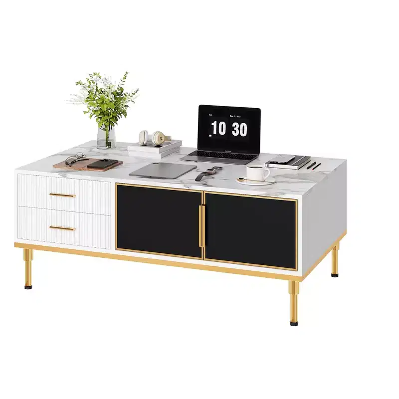 Modern Fluted Coffee Table,Coffee Table for Living Room,Small Fluted Cocktail Tabl