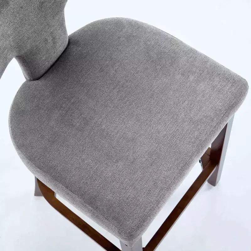 CLIHOME Set of 2 Mid Century Counter Height Bar Stools, Farmhouse Linen Fabric Upholstered Kitchen Accent Chair Curved Backrest