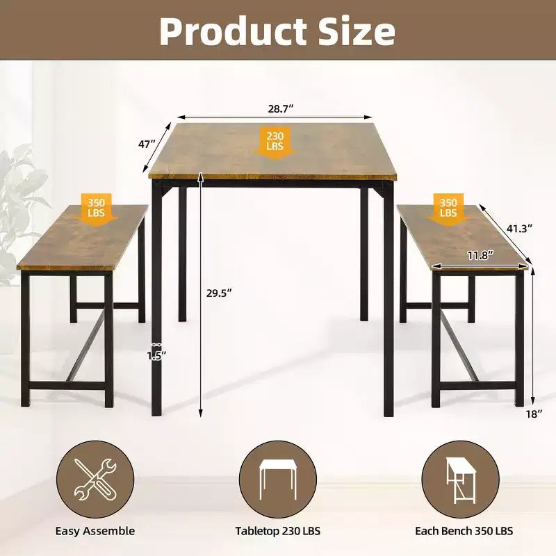 EROMMY Dining Set for 4-6, Extra-Long Table with 2 Benches