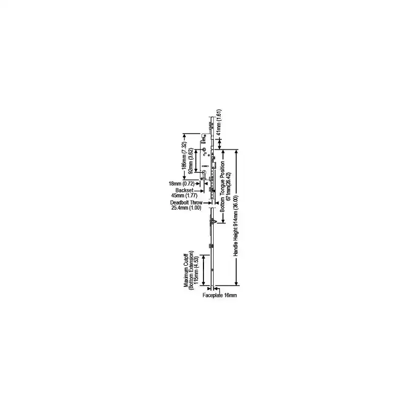 Brixwell 850-8778075 Manual Tongue Lock Extension 1-3/4 Backset 1in Throw 36in Handle Height 26.42 Tongue Position