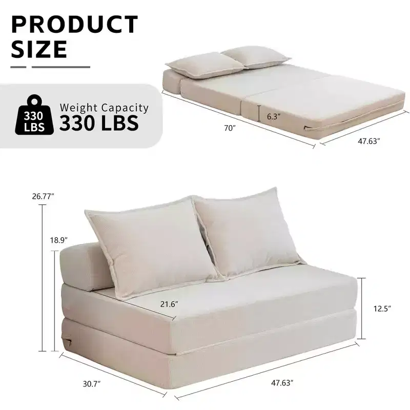 MAYEERTY Foldable Sofa Bed Sleeper Lounge Chair with Pillow, Floor Mattress Floor Couch with Backrest for Living Room Dorm Guest Room Home Office Twin