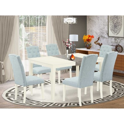HomeStock 7-Piece Rectangle Linen White Finish Solid Wood Top Dining Table with 6-Parson Chairs