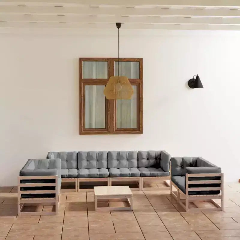 vidaXL Garden Lounge Set Natural Wood, Grey Solid Pine Wood, 100% Polyester