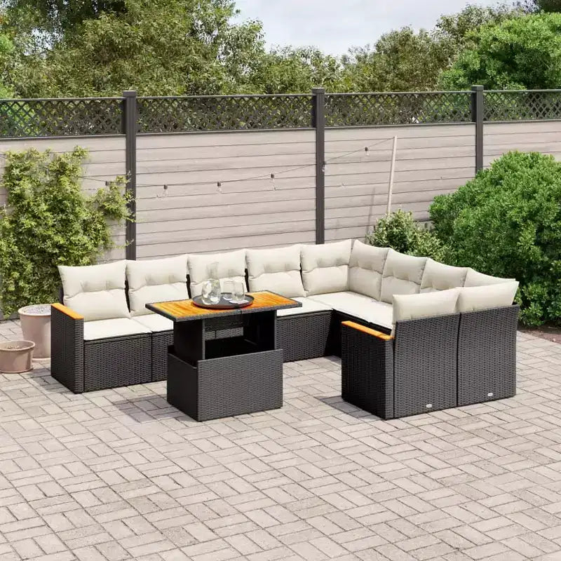 vidaXL Garden Sofa Set Black with Cream White Cushions