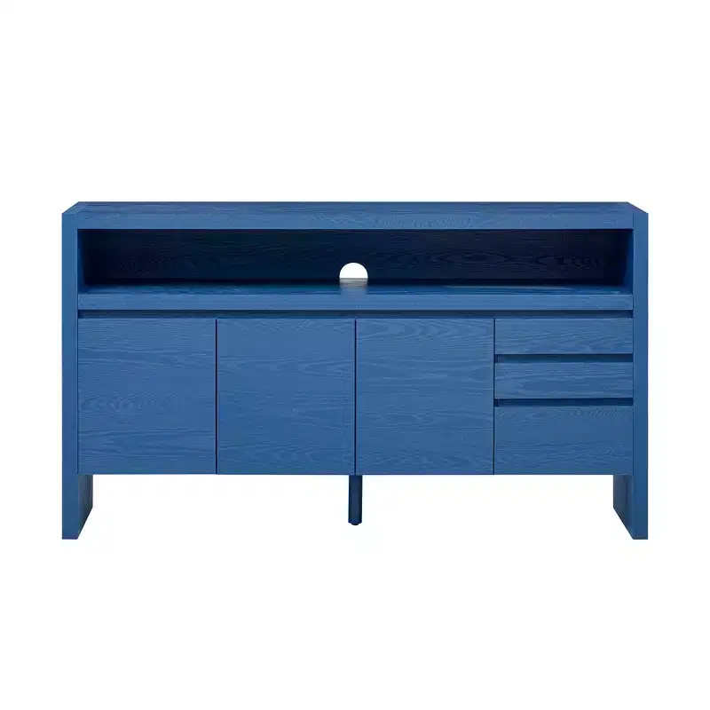 Luxystar Modern 60 Sideboard Buffet Cabinet with Storage Open Shelf and Drawers, Navy Blue