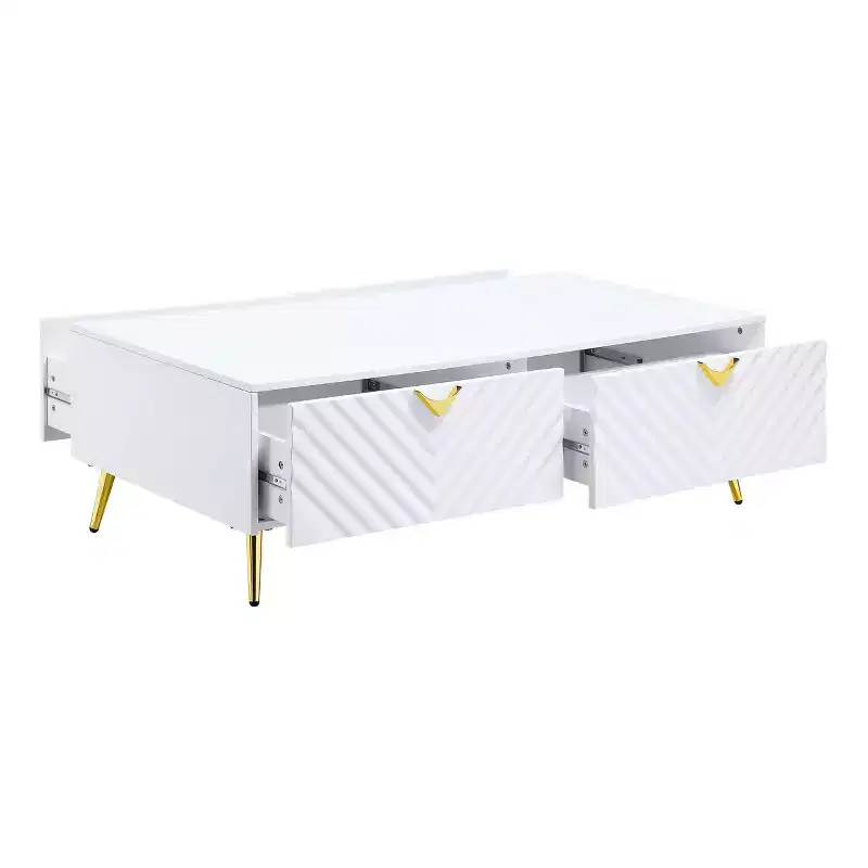 53" Gaines Coffee Table White High Gloss Finish - Acme Furniture: Chic Rectangular Design, No Assembly Required