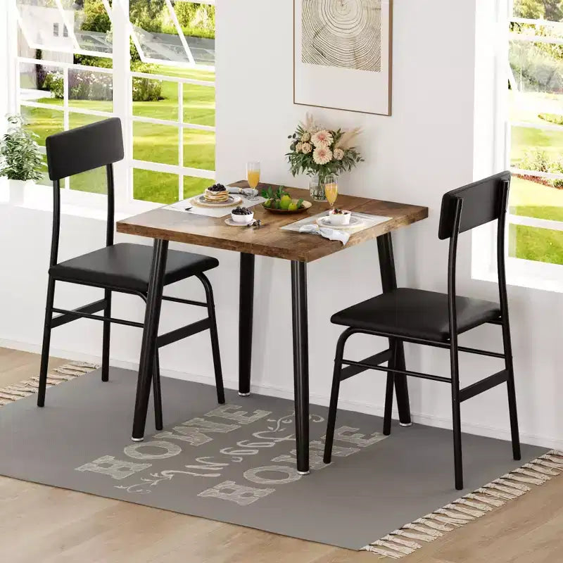 Dining Table Set for 4, Wood Kitchen Table with 4 Upholstered Chairs, Space-Saving Kitchen and Dining Room Furniture for Small Spaces, Apartment