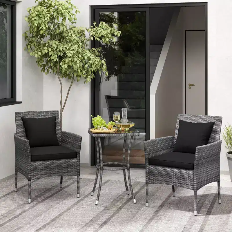 Costway 3 PCS Patio Furniture Set with Cushioned Patio Chairs & Tempered Glass Coffee Table Grey/Navy/White/Black