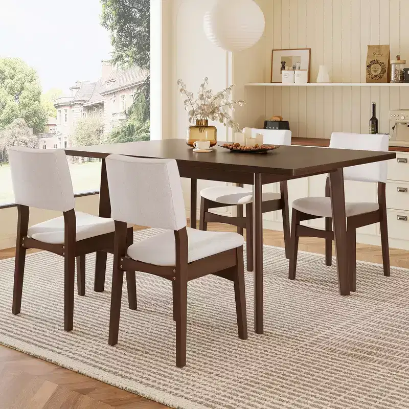 7/5 Piece Dining Table Set Dining Set for 6/4, Classic Kitchen Furniture Set with Upholstered Stackable Dining Chairs - ModernLuxe