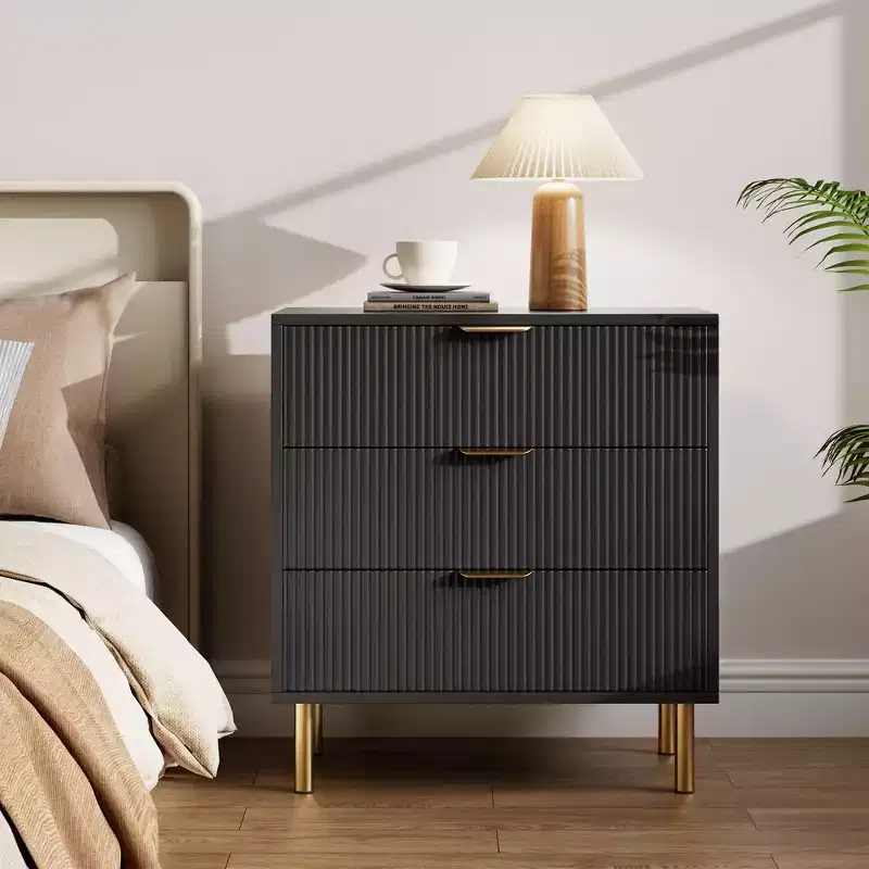 Black Dresser, Modern 3 Drawer Dresser for Bedroom with Gold Handle and Large Drawer