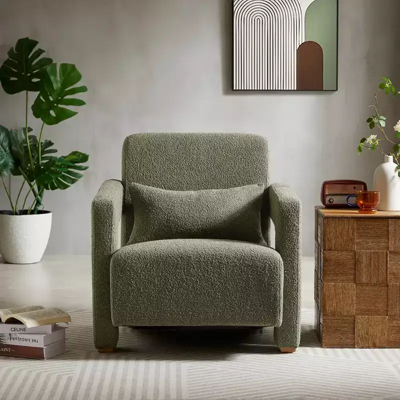 30.3W Wooden Upholstered Accent Chair Armchair with Sleek Right-Angle Armrests 4S