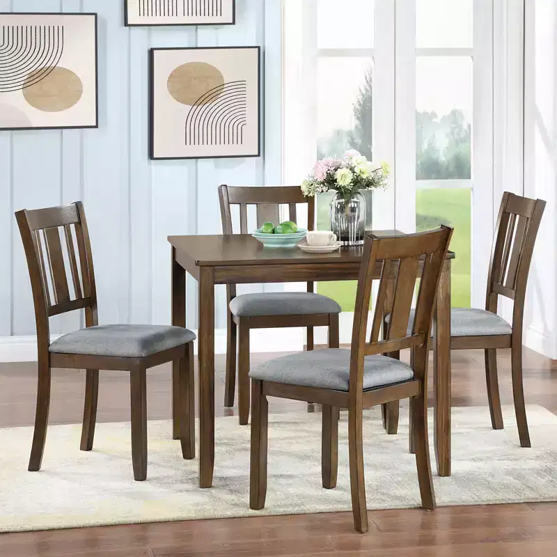 sumyeg 5 Piece Wooden Dining Table Set with 4 Chairs for Kitchen or Dining Room