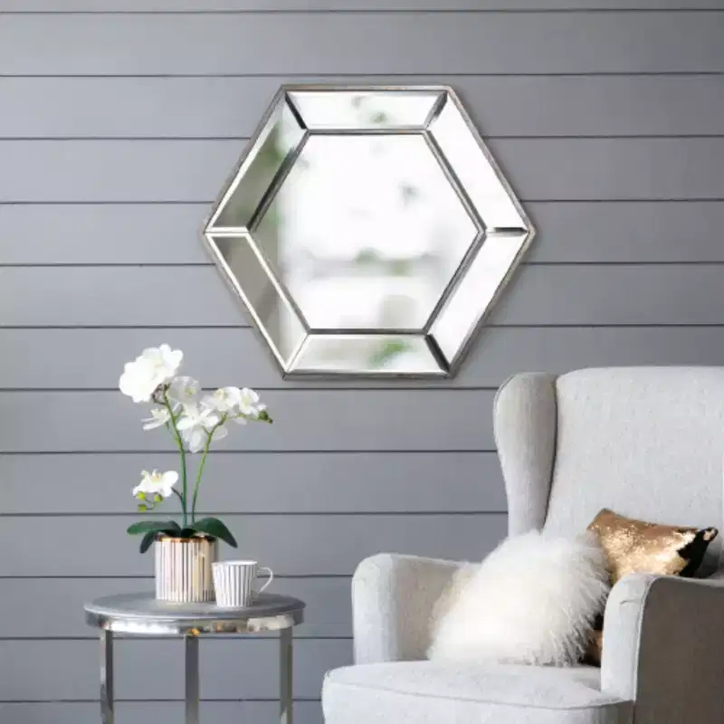 20 x 18 Hexagon Wall Mirror with Contemporary Glass Design, Home Decor Accent Mirror for Living Room, Entryway, Bedroom