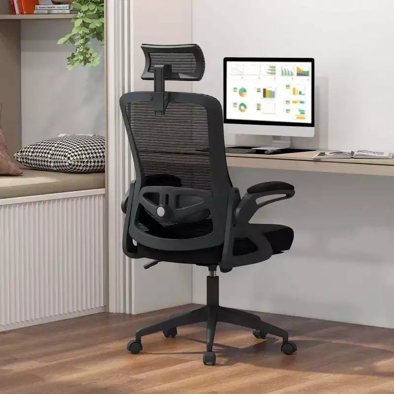 Ergonomic Office Chair with Adjustable Lumbar Support Rocking Backrest Armrests Black/White