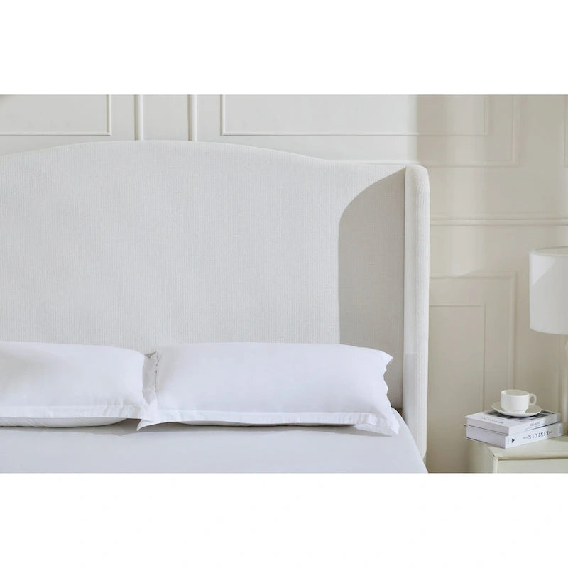 King Wingback Upholstered Bed | 54 Camelback Headboard | Cream Chenille | 1000 lb