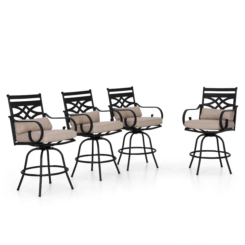 Outdoor Swivel Metal Cushioned Bar Height Patio Chairs Set of 4