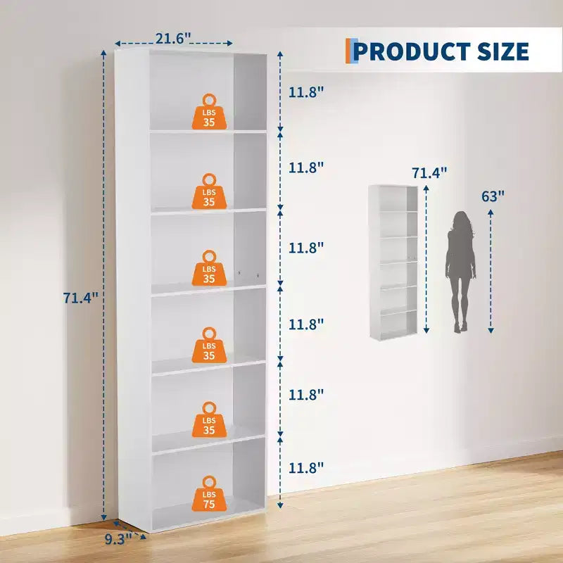 COZONY 6-Tier Tall Wooden Bookcase, Open Standing Bookshelf for Home Office Display Storage
